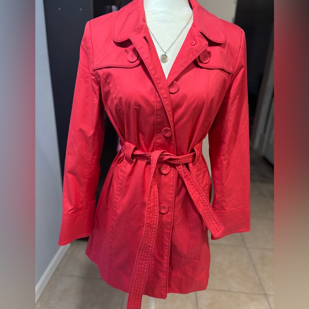 Women's Red Belted Trench Coat Size Small